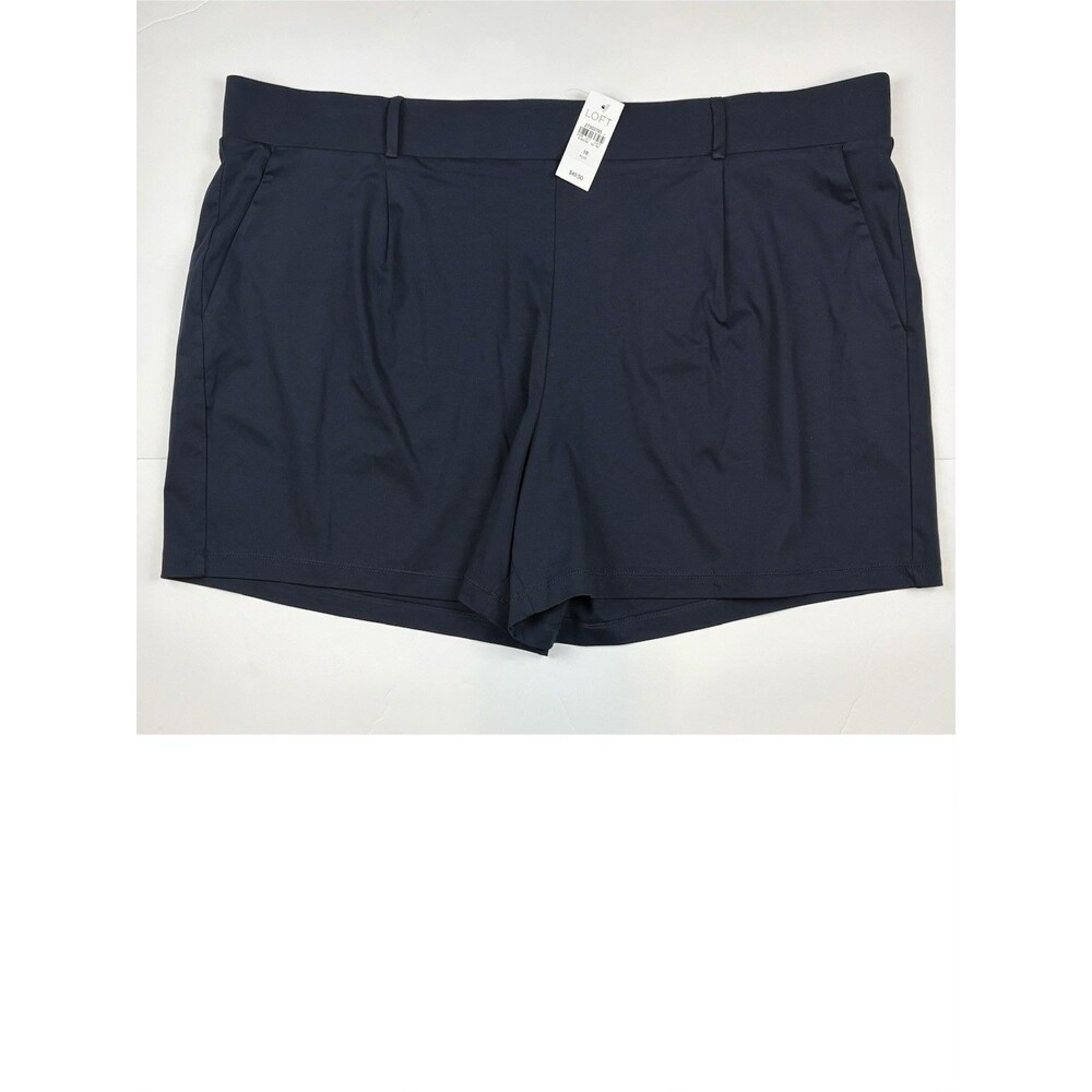 Loft Plus Sz 18 Shorts Navy Blue Stretch Classic Comfortable Neutral Pull-On NEW